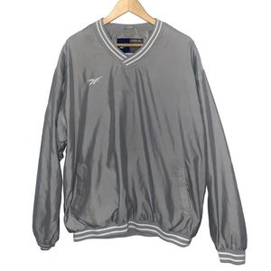 Men's Reebok Pullover Windbreaker Jacket Lined V-Neck Gray XL